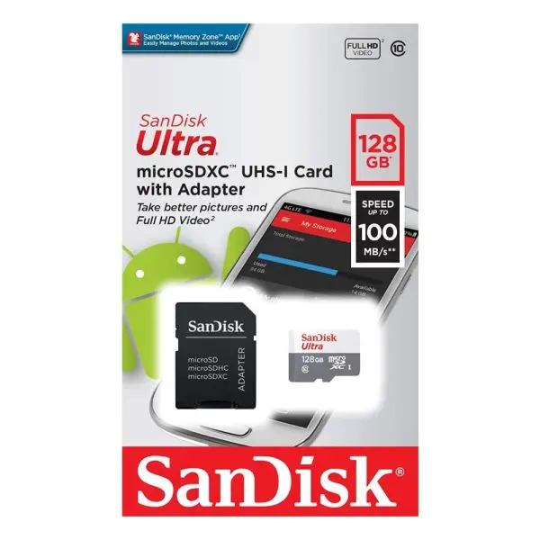 Memoria Sandisk Micro SD con Adaptador 128GB Clase 10