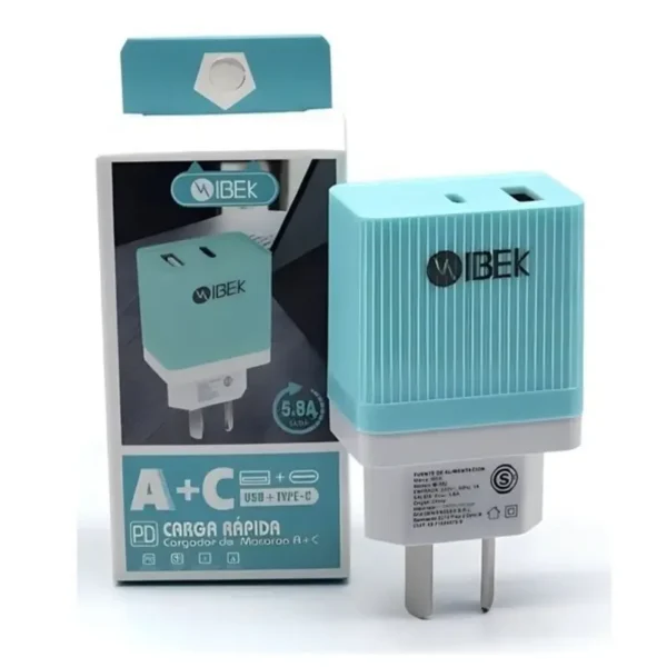 Cargador Tipo C + Usb Ibek 5.8A